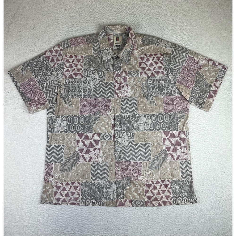 Tori Richard Mens 2XL Beige Geometric Hawaiian Short Sleeve Button Up 6560R